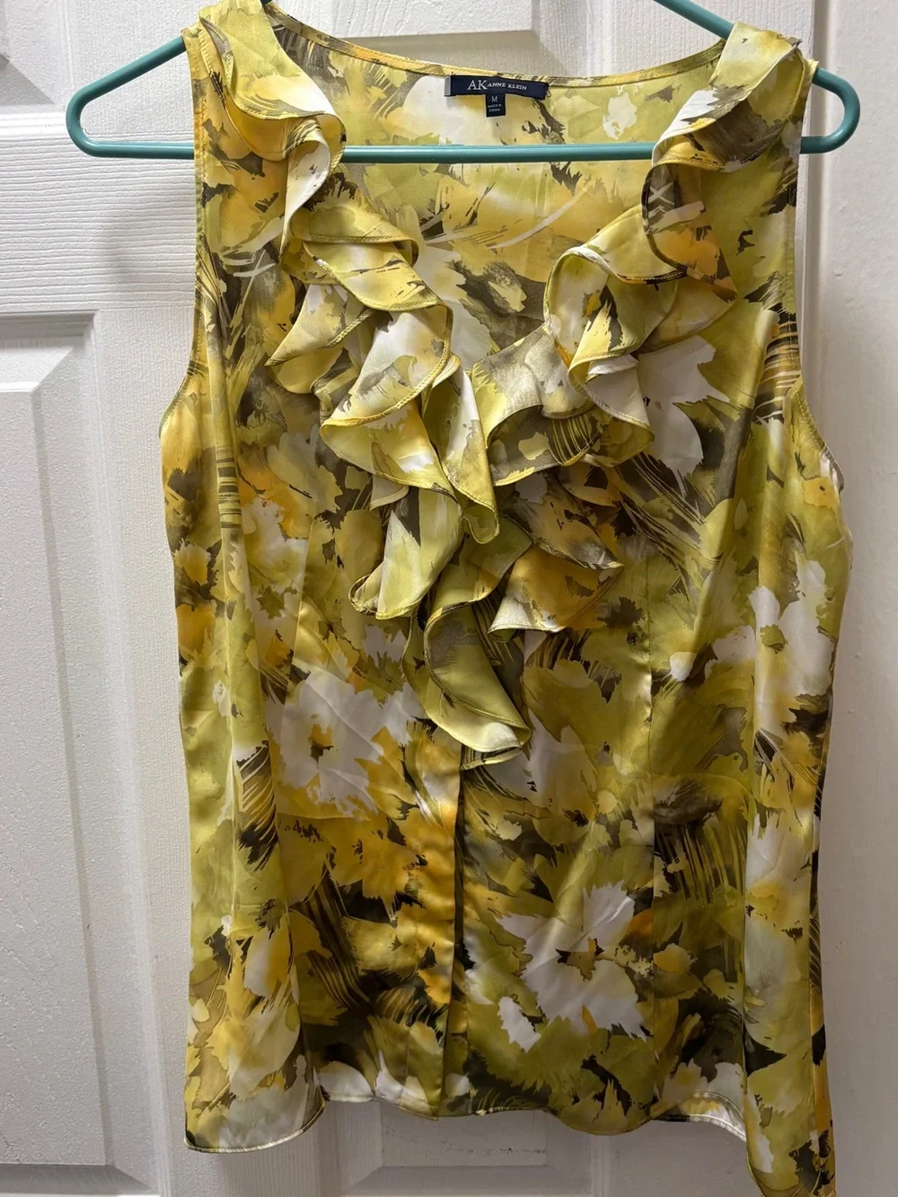 Anne Klein Yellow Floral Ruffle Shell Top - Picture 1 of 3